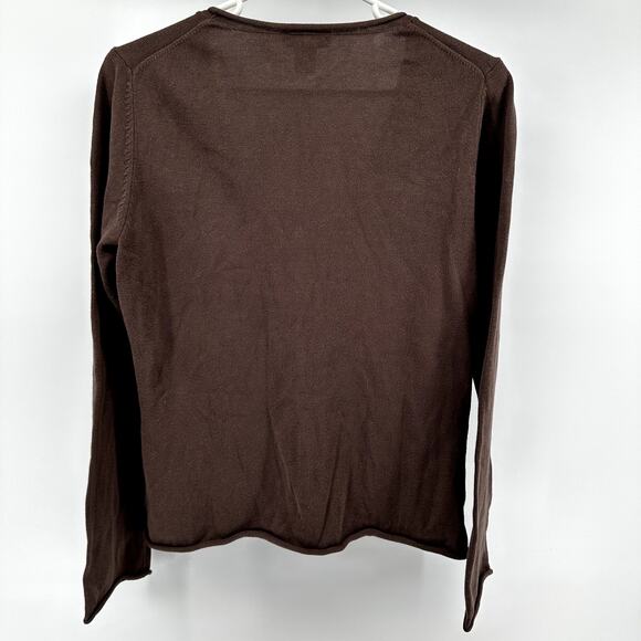 Sundance Cardigan Cotton Sweater Front Tie Long Sleeve V Neck Roll Hem Brown S - Picture 5 of 5